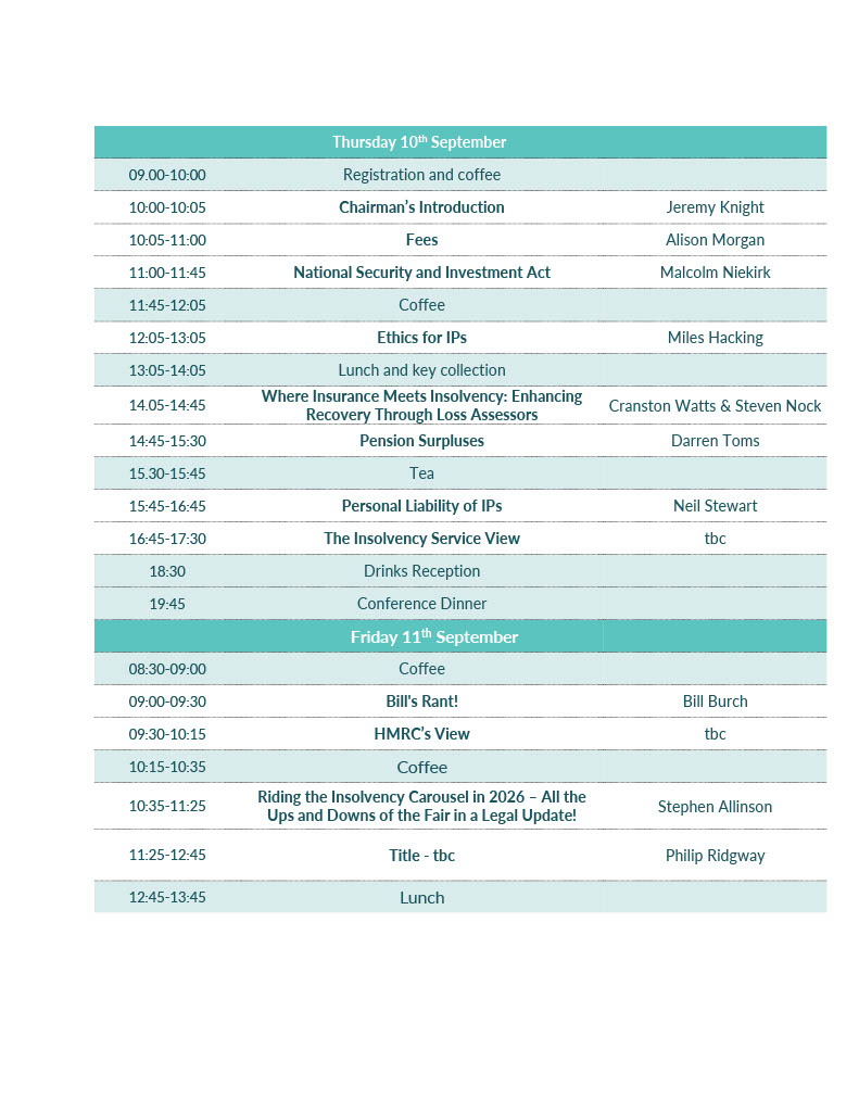 Insolvency Conference Timetable 2026
