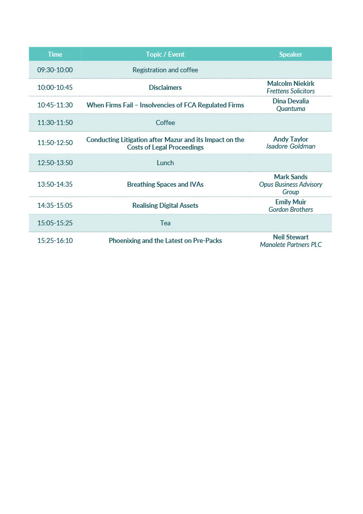 May 2026 Insolvency Seminar Timetable