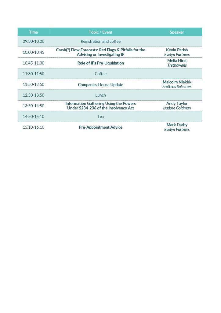 October 2025 Topical Issues in Insolvency Seminar Timetable