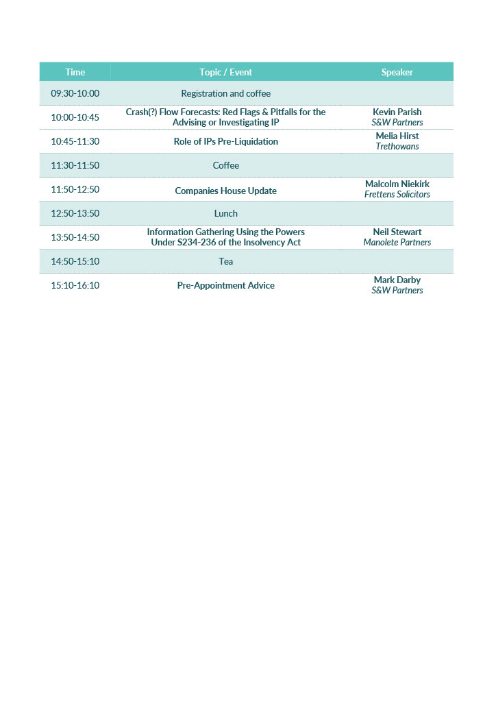 October 2025 Topical Issues in Insolvency Seminar Timetable b