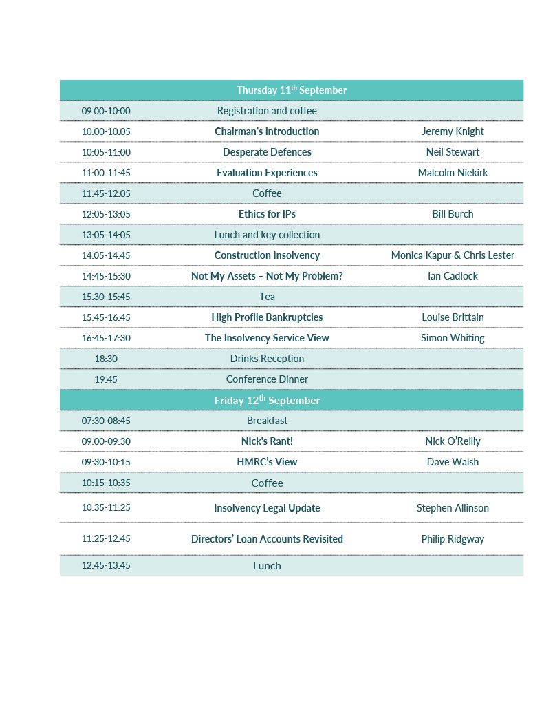 SESCA Insolvency Conference Programme 2025 a