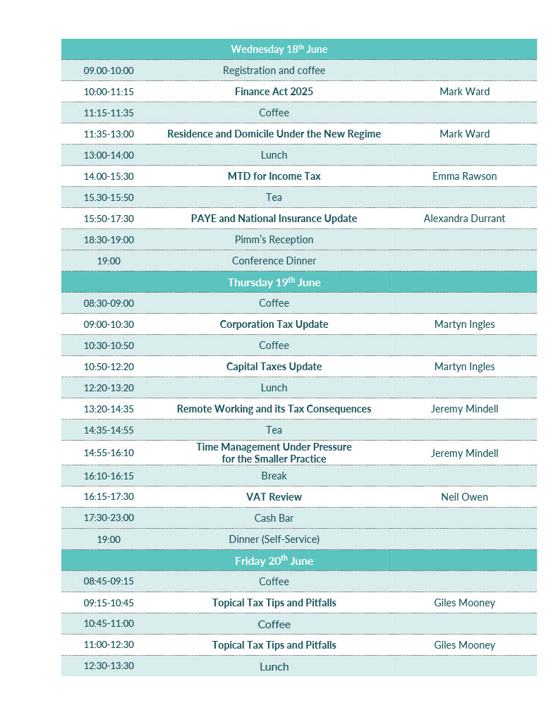 Tax Conference Timetable 2025 Final Use