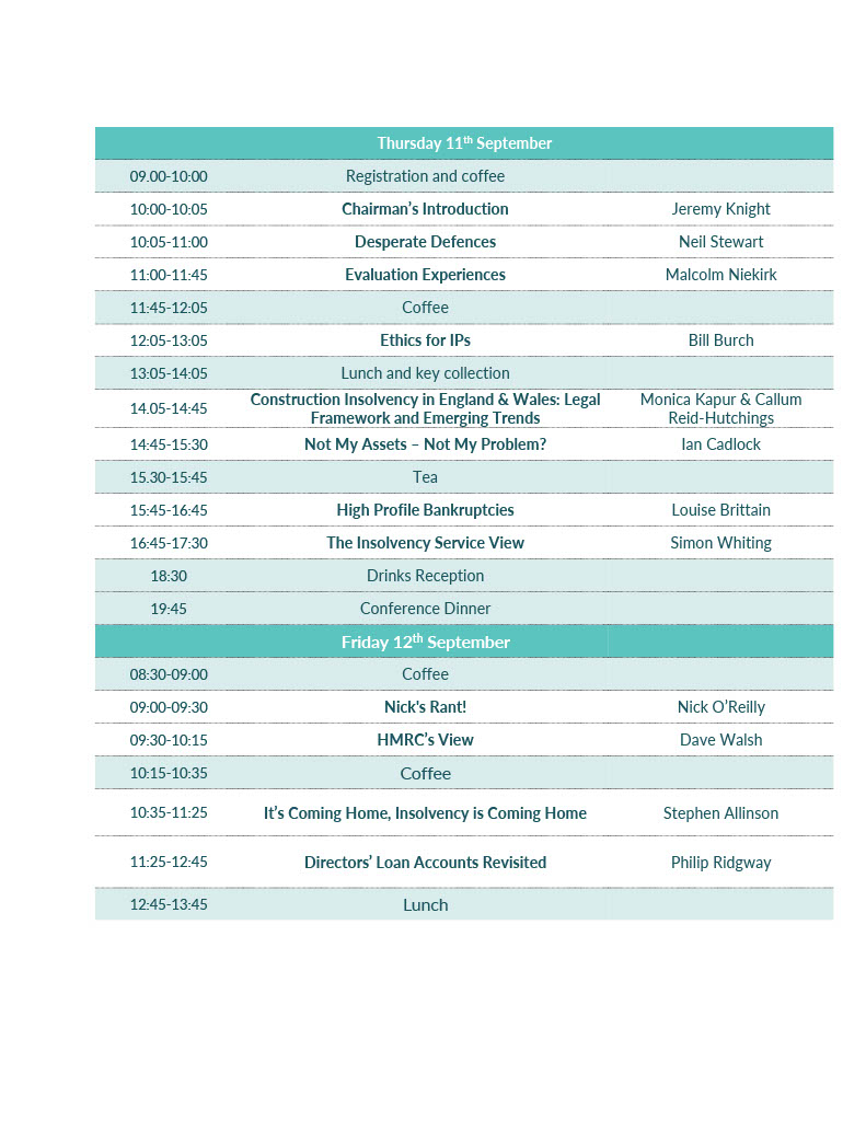 insolvency confernece timetable